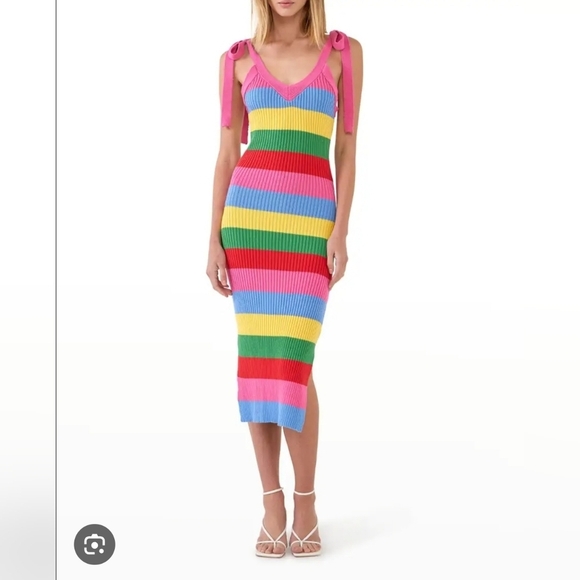 English Factory Dresses & Skirts - ❤️ ENGLISH FACTORY RIBBED KNIT TIE SHOULDER BODYCON MIDI DRESS, SMALL